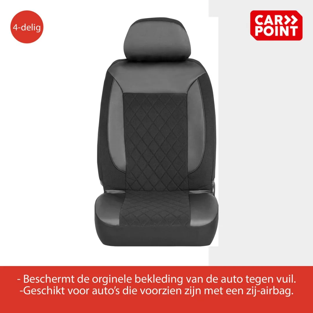 Carpoint Stoelhoezen Milaan 4-Delig - 2 Stuks - Zwart/Grijs