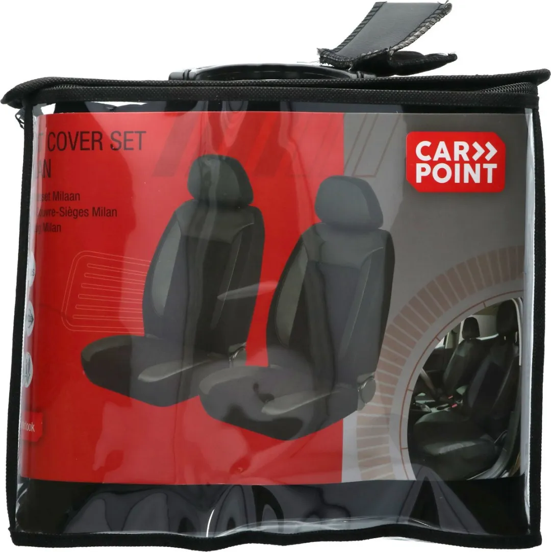 Carpoint Stoelhoezen Milaan 4-Delig - 2 Stuks - Zwart/Grijs