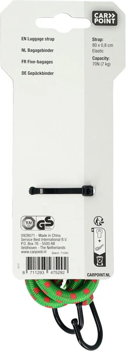 Carpoint Bagagebinder met haken Ø8mm - 80cm Groen - afbeelding 3 van 6