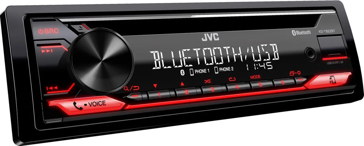 JVC KD-T822BT Autoradio - Bluetooth - 50W - Rood