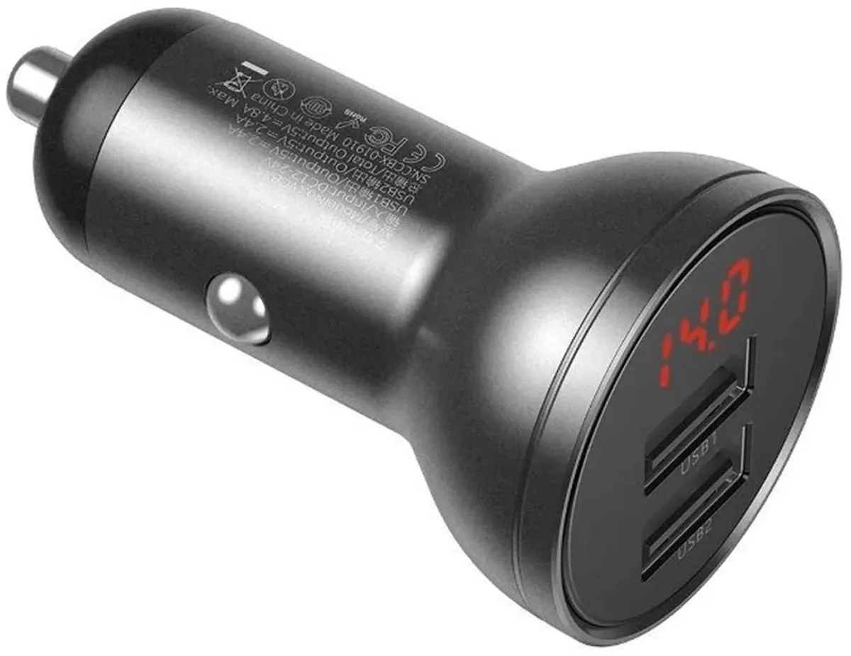 Baseus CCBX-0G Autolader 2x USB 24W - Grijs
