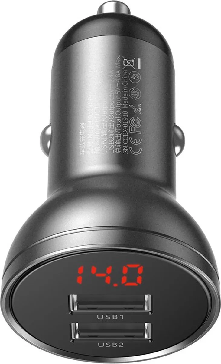 Baseus CCBX-0G Autolader 2x USB 24W - Grijs