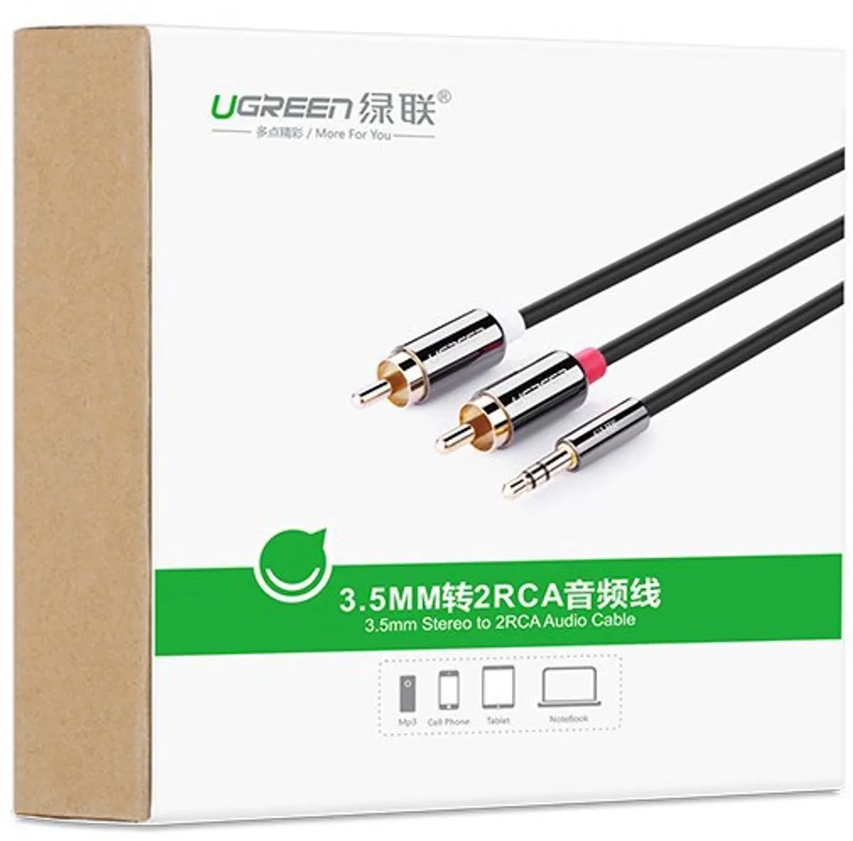 UGREEN 3,5mm Audiokabel 2RCA 2m - Zwart - afbeelding 6 van 6