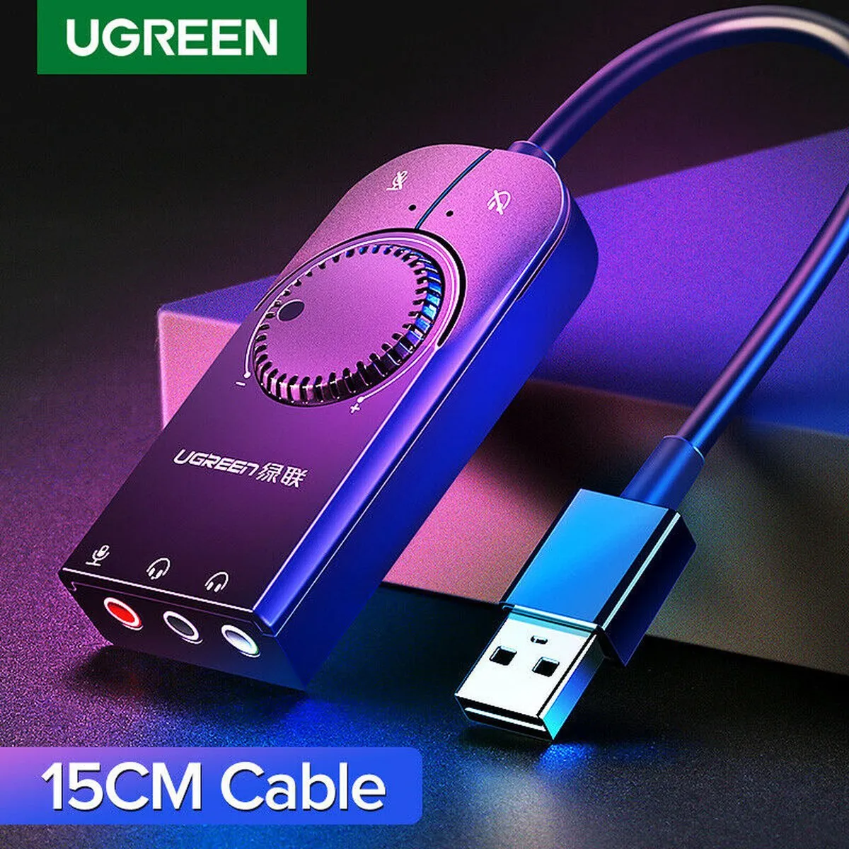 Ugreen USB-A Externe Stereo Geluidsadapter - Microfoon - Zwart