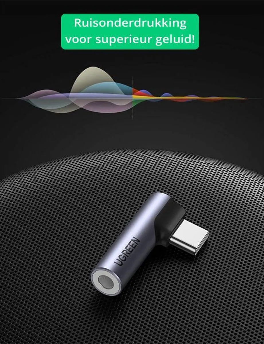 Ugreen USB-C naar 3,5mm Audio Jack Adapter - Zwart - afbeelding 6 van 6