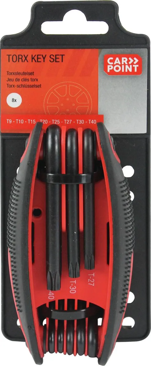 Carpoint Torxsleutelset 8-delig T9-T40 - Zwart/Rood