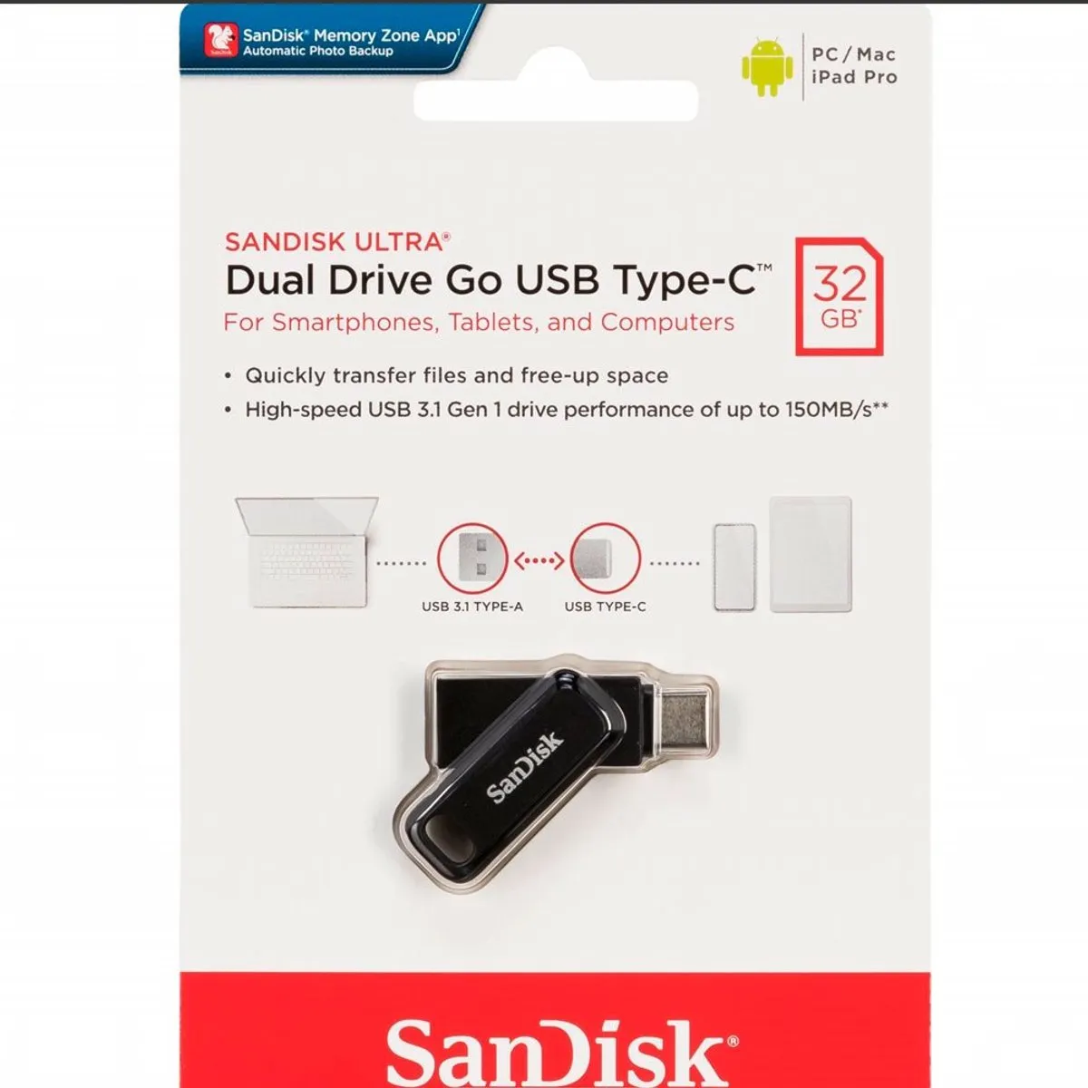 SanDisk Ultra Dual Drive Go SDDDC3-032G-G46 USB-stick 32GB - Zwart