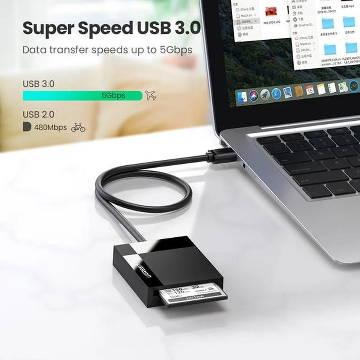 Ugreen UG215 USB 3.0 Geheugenkaartlezer - Zwart