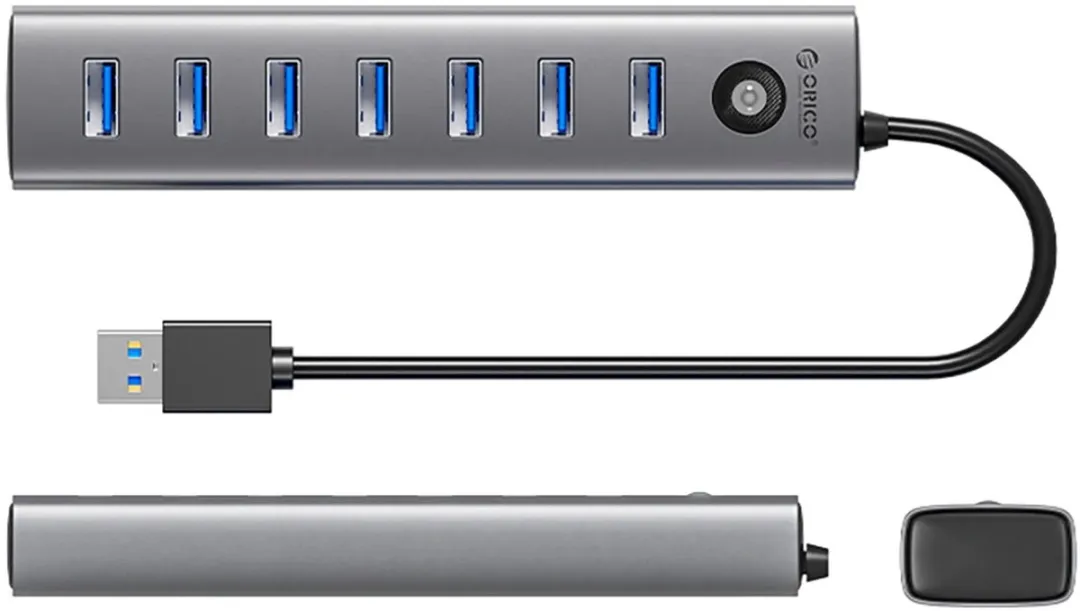 ORICO Hub 7-Poorten USB-A 3.0 & USB-C - 5V/3A - 1m - Transparant - afbeelding 3 van 5