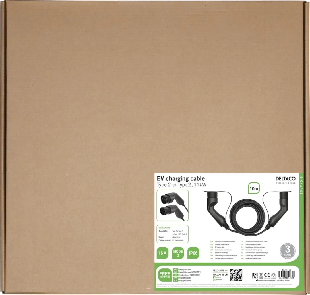 Deltaco e-Charge EV-32110 Oplaadkabel Type 2 - 11kW 10m - Zwart - afbeelding 6 van 6
