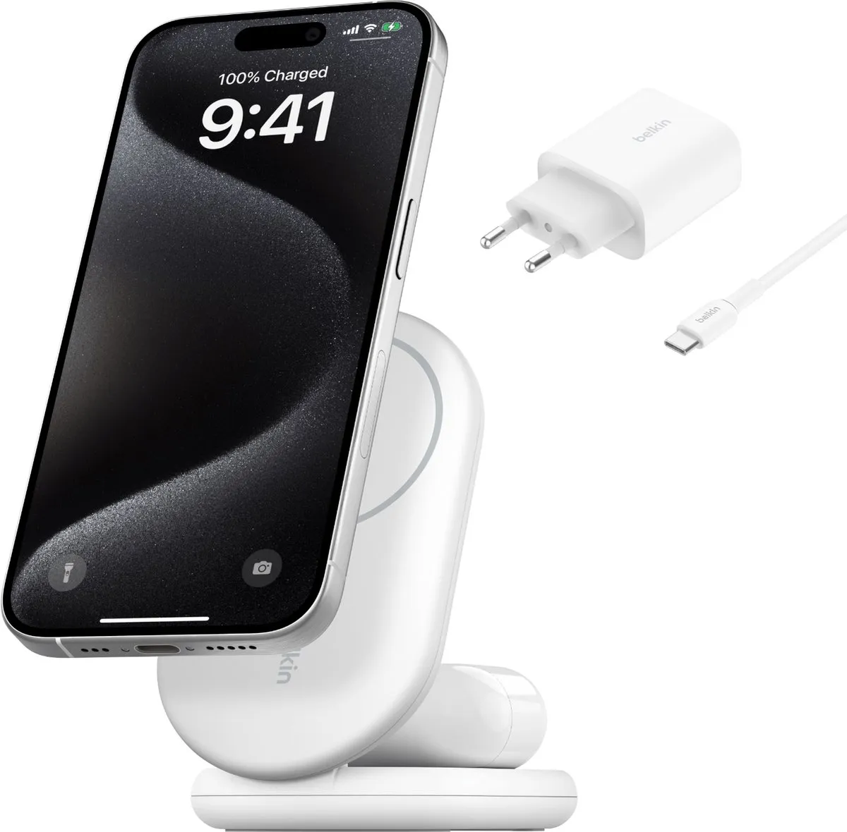 Belkin WIZ028vfWH 2-in-1 Draadloze Lader Qi2 15W