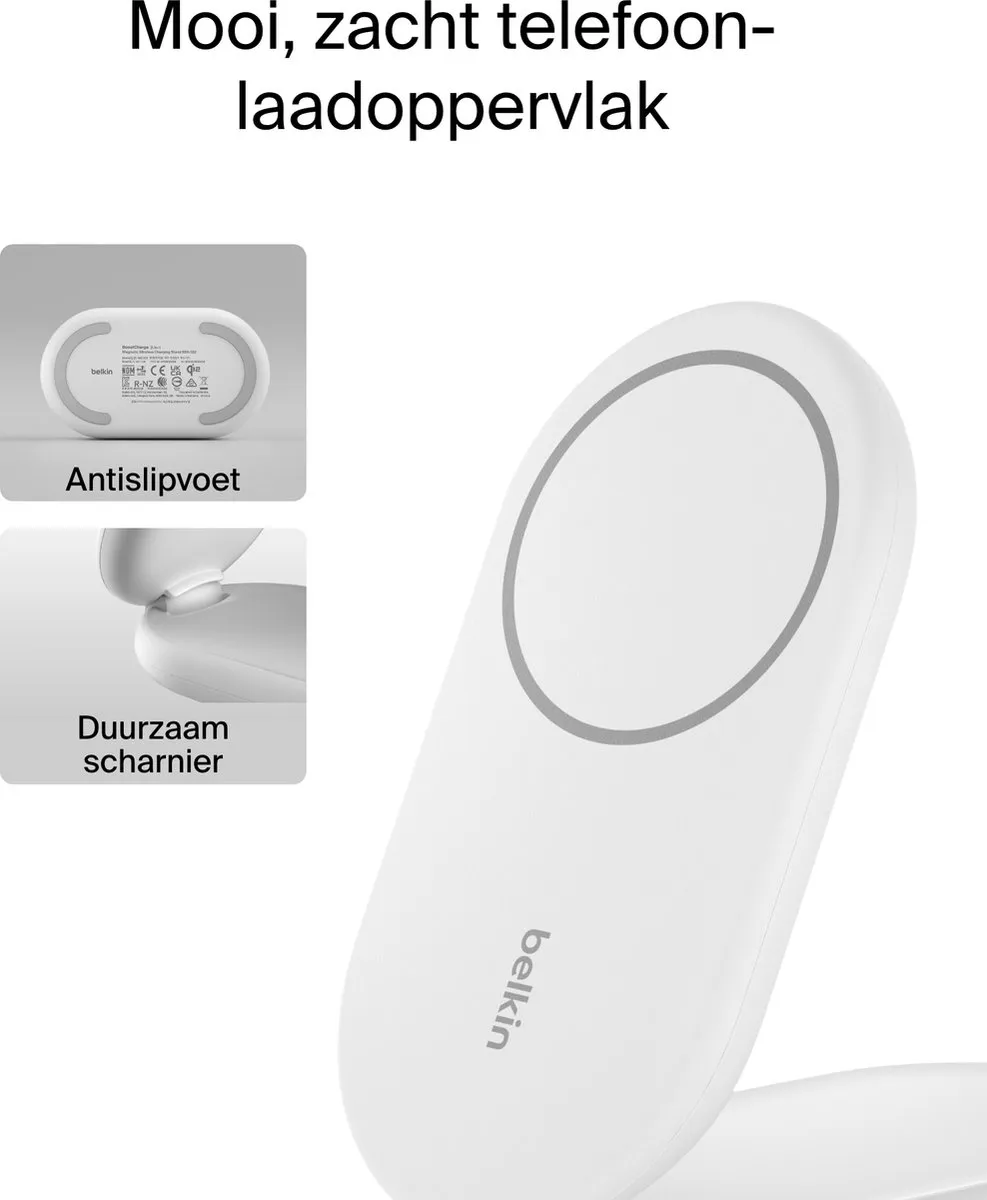 Belkin WIZ028vfWH 2-in-1 Draadloze Lader Qi2 15W - Wit