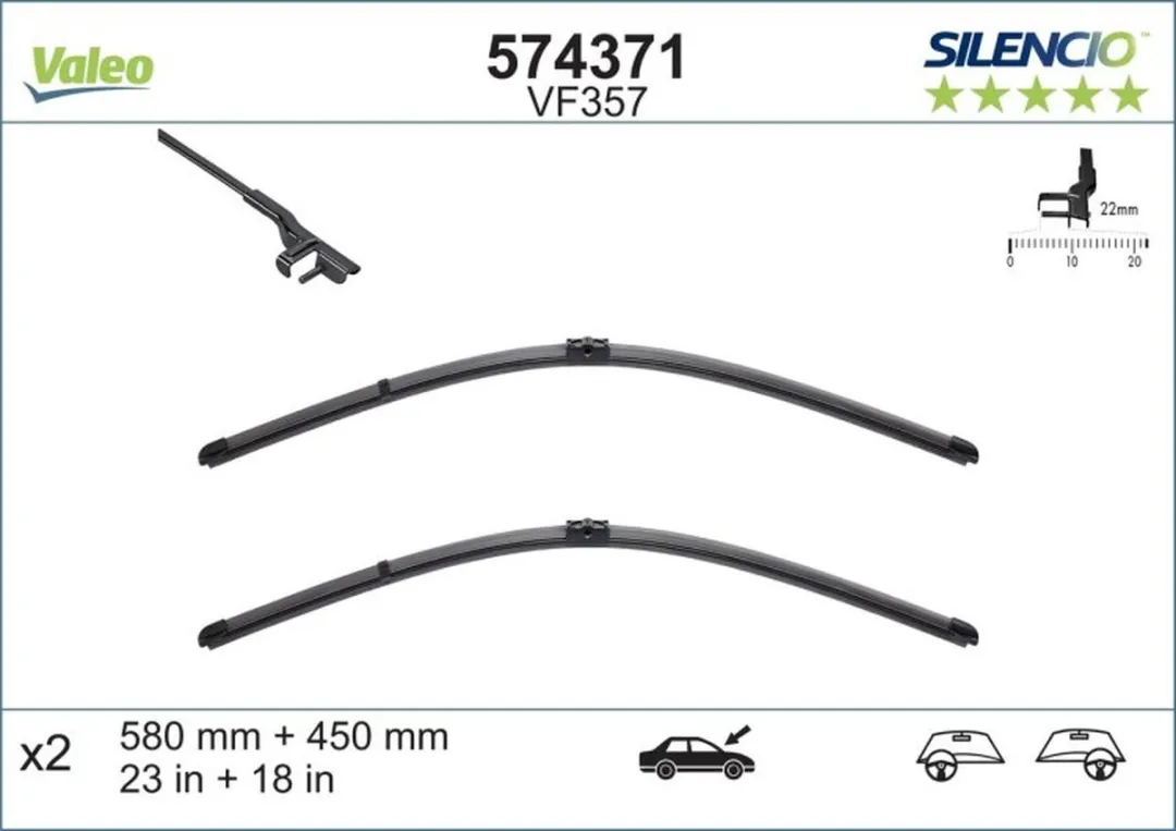 Valeo Silencio Flatblade VF357 Set Ruitenwissers - Zwart - afbeelding 2 van 2