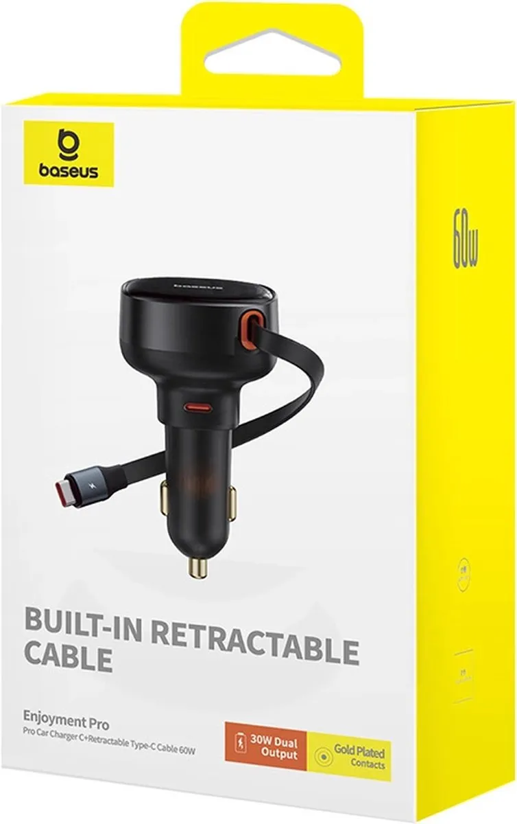 Baseus Enjoyment Pro USB-C Autolader 60W - Zwart