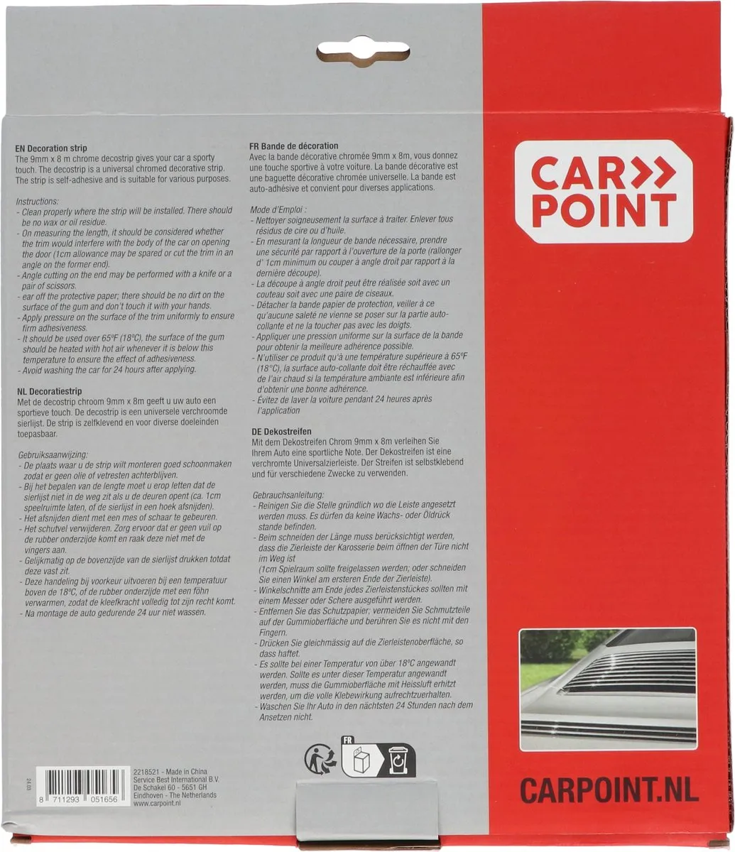Carpoint Decoratiestrip Chroom 9mm - 8m