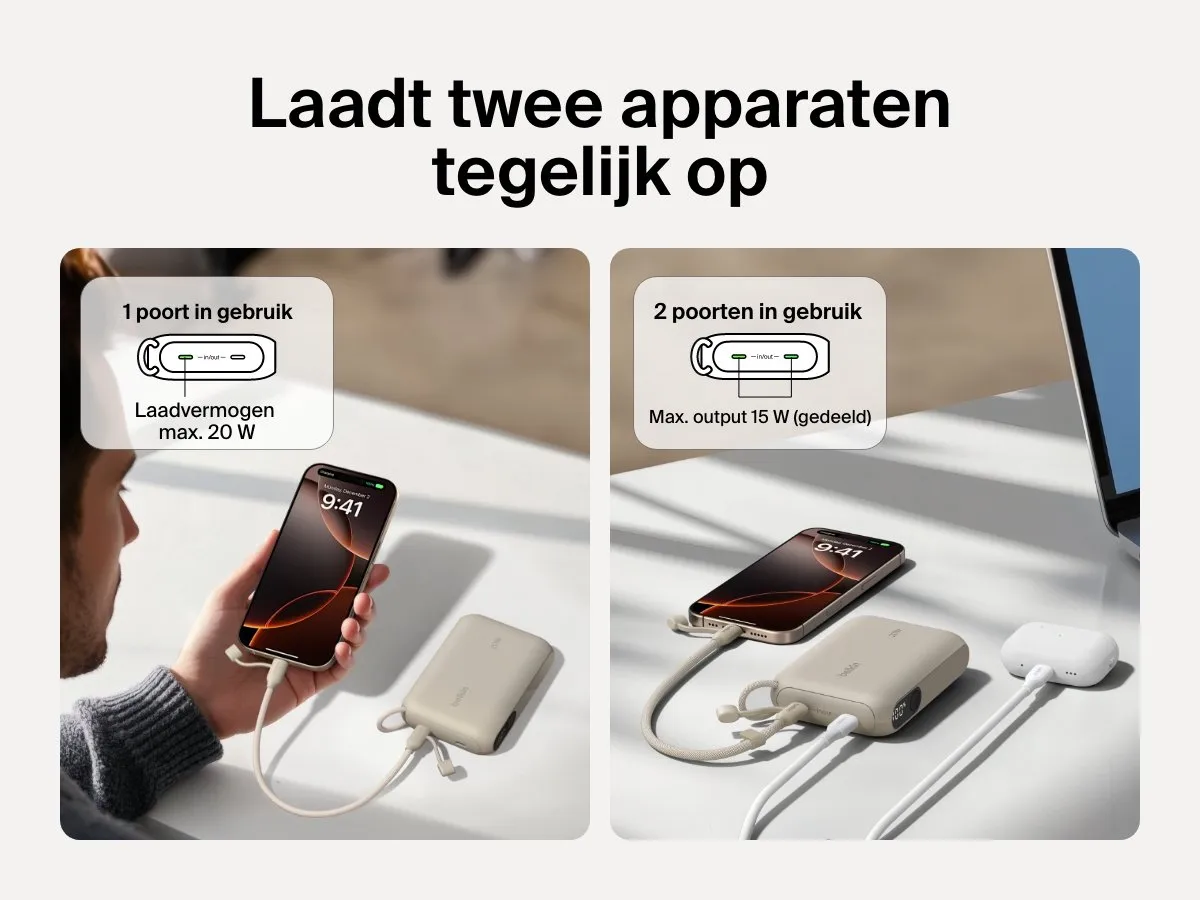 Belkin Power Bank BPB027HQSD 10.000mAh - 20W - Zand - afbeelding 6 van 6