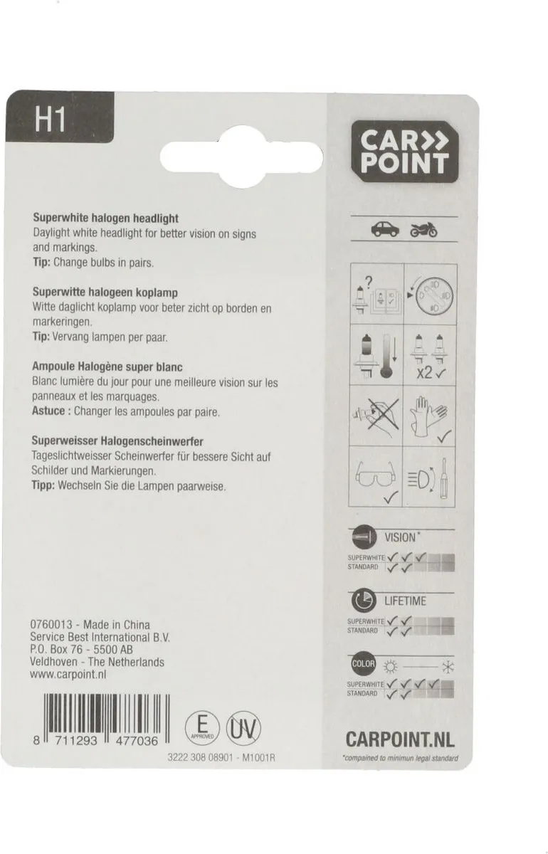 Carpoint Superwhite H1 Autolamp 55W - Helder Wit