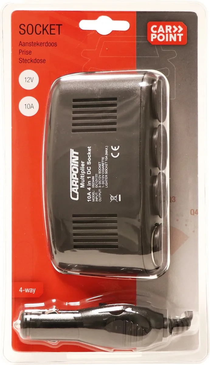 Carpoint LED 4-weg Aanstekerdoos 12V 10A - Zwart