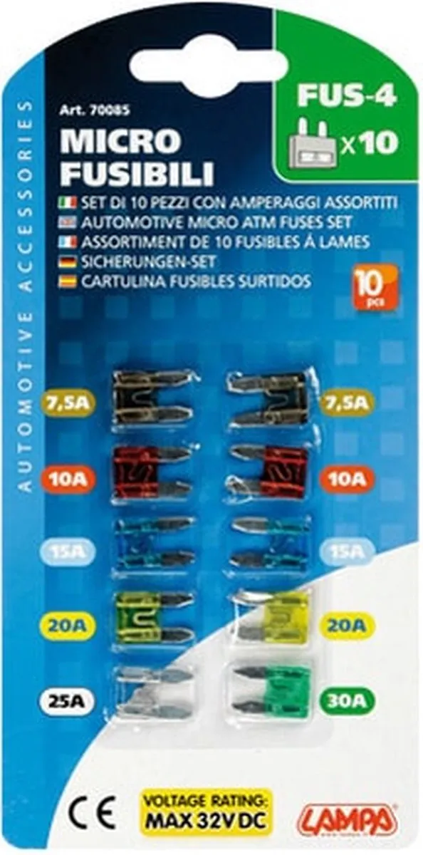Lampa Mini Zekeringen Scooter/Auto 7,5A-30A - 10 Stuks