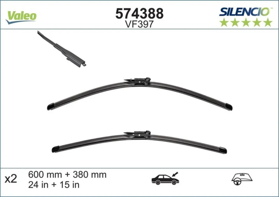 Valeo Silencio VM397 Flatbladeset 38/60cm - Zwart