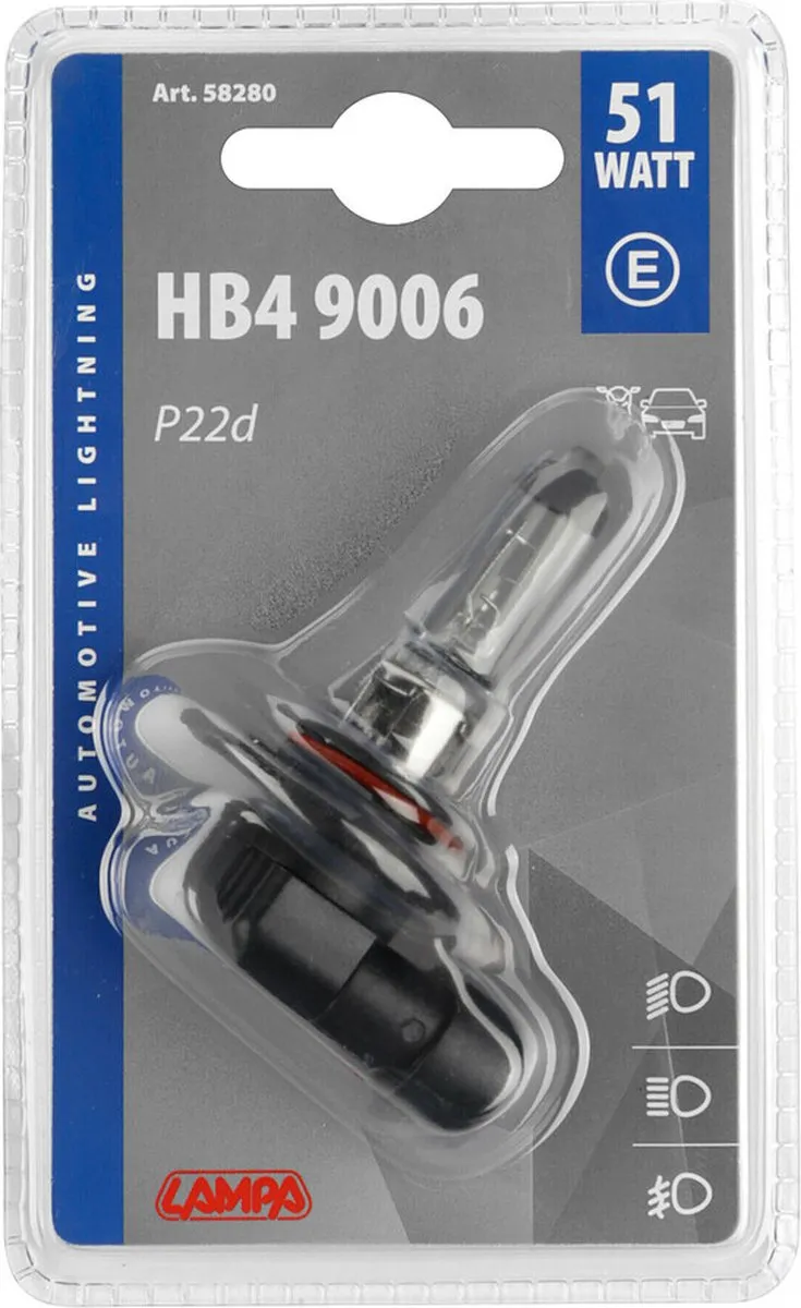 Lampa Halogeen Lamp 12V 51W HB4 (9006) P22d – Enkelvoudige Verpakking – E-goedgekeurd – Geschikt voor autokoplampen