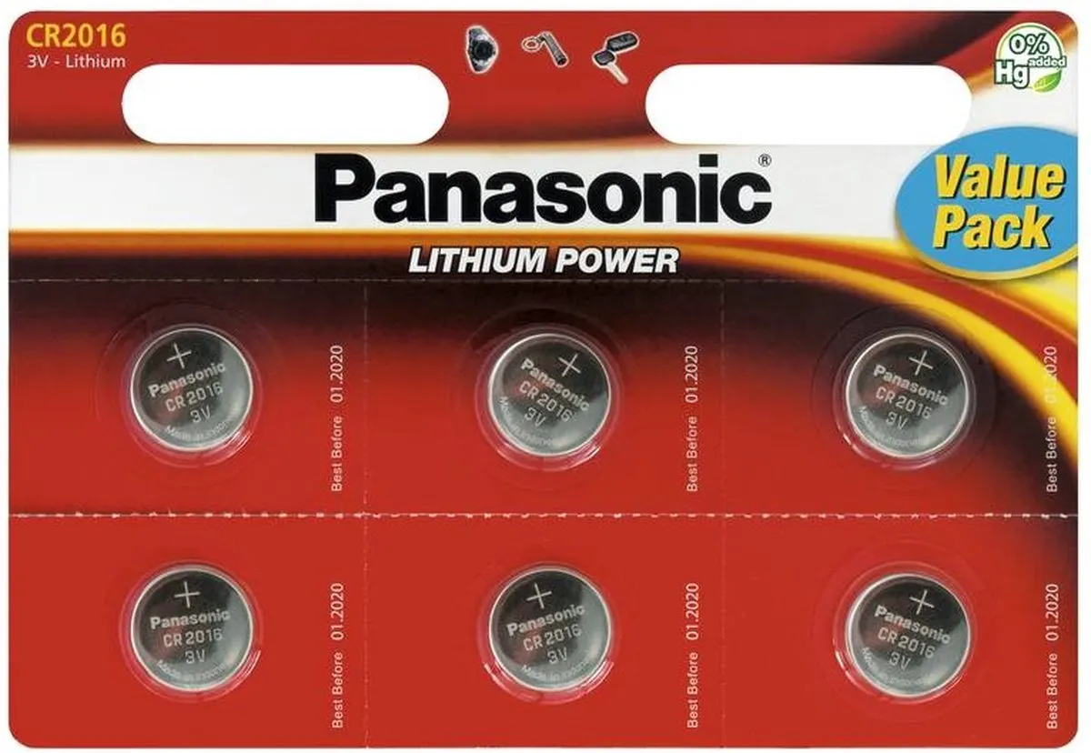 Panasonic CR2016 Knoopcellen - 90mAh - 6 Stuks
