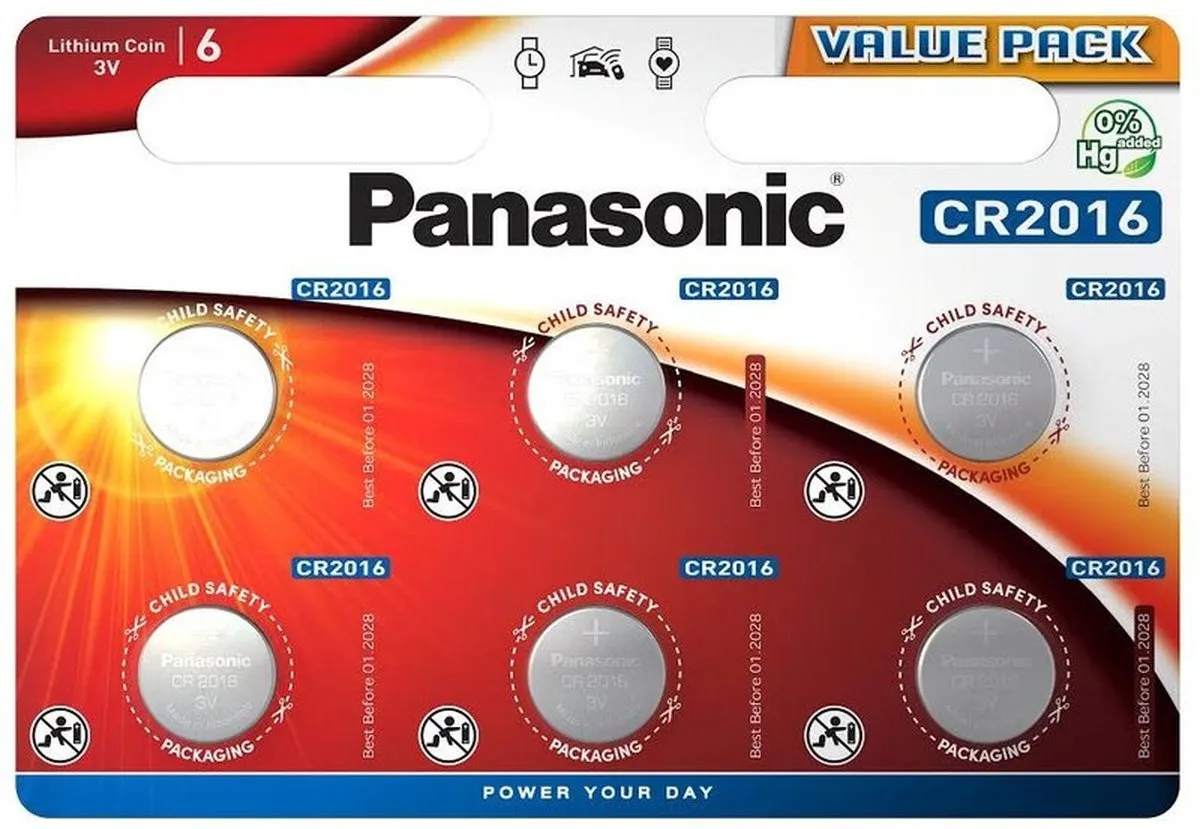 Panasonic CR2016 Knoopcellen - 90mAh - 6 Stuks