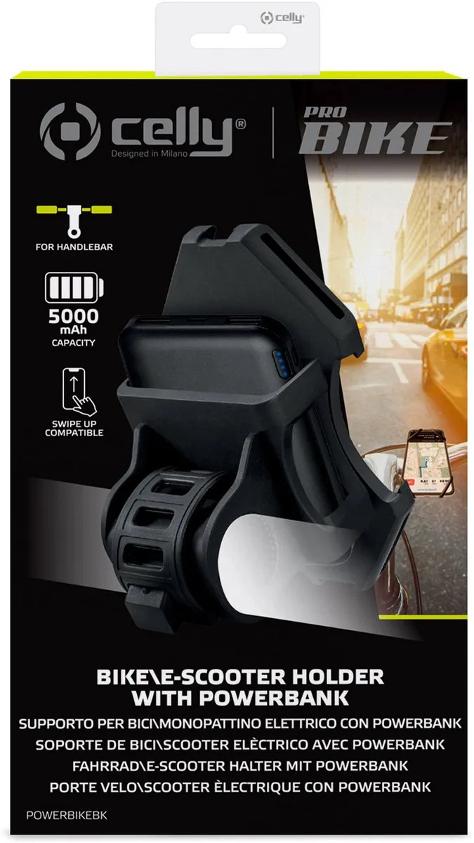 Celly Telefoonhouder Powerbank 5000mAh - 2 USB - Universeel Zwart
