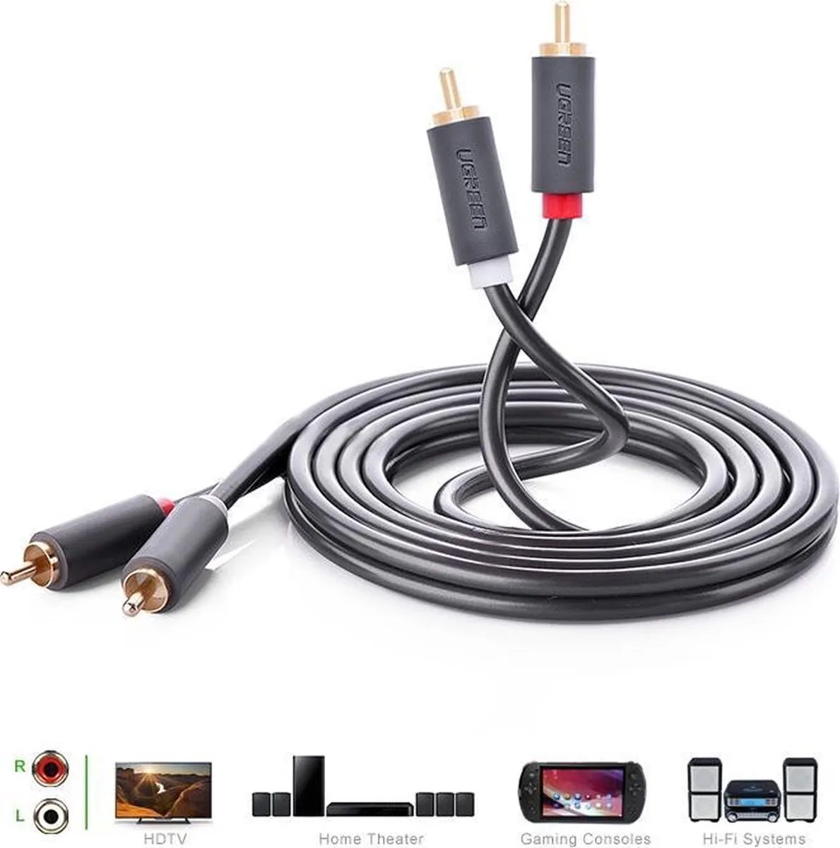 Ugreen RCA naar RCA Kabel 5M - Grijs