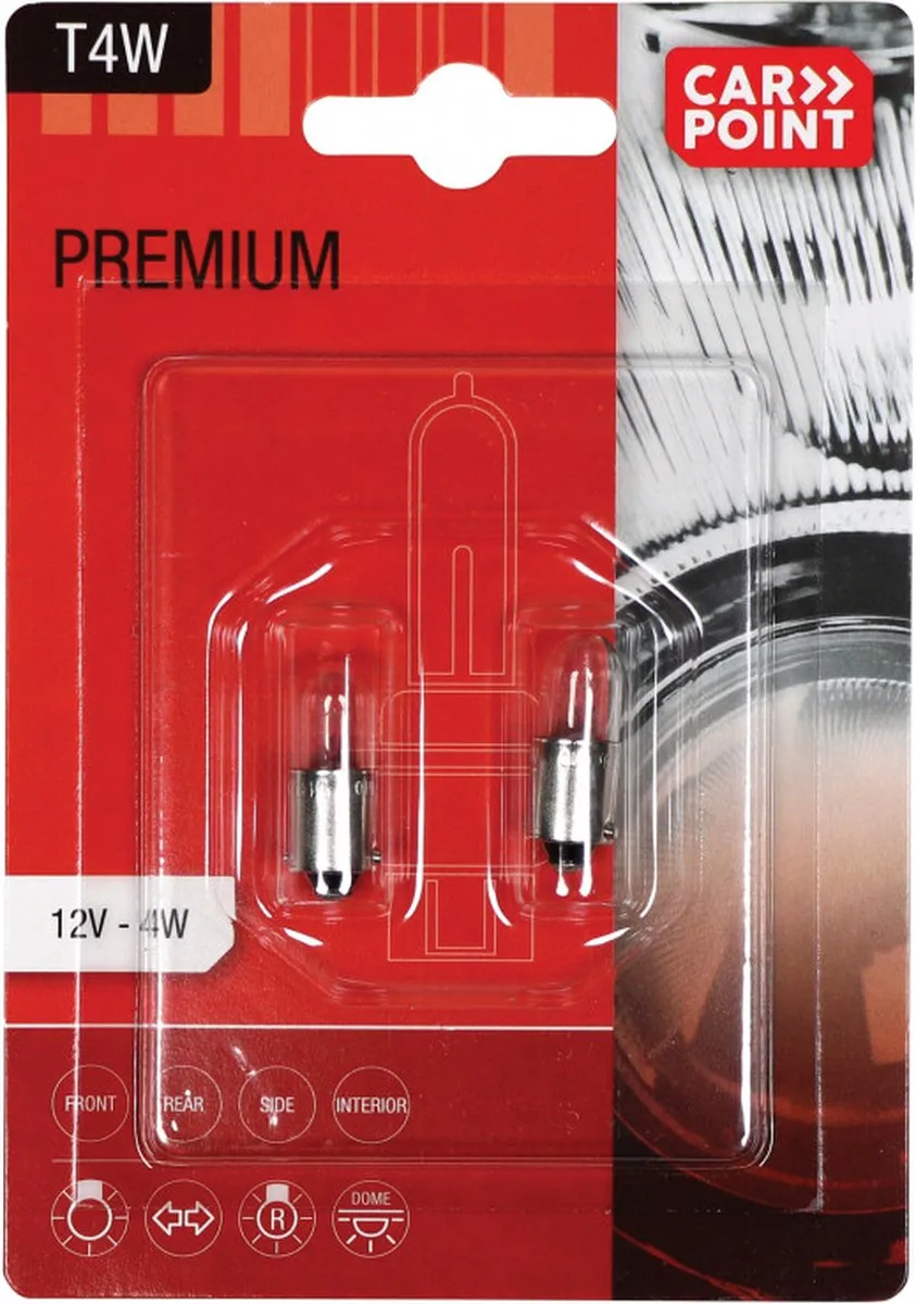 Carpoint Premium Autolampen T4W 12V - 2 Stuks