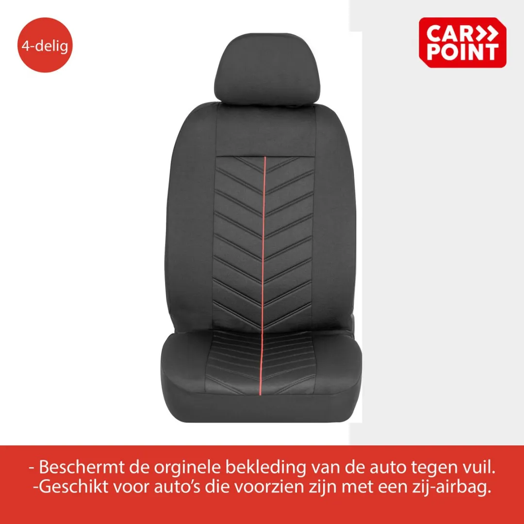 Carpoint Stoelhoezen Venetië 4-delig - 2 Stuks - Zwart/Rood gestreept