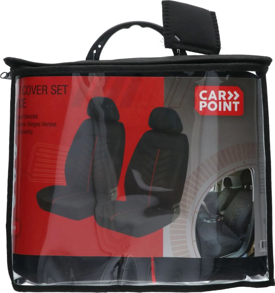 Carpoint Stoelhoezen Venetië 4-delig - 2 Stuks - Zwart/Rood gestreept