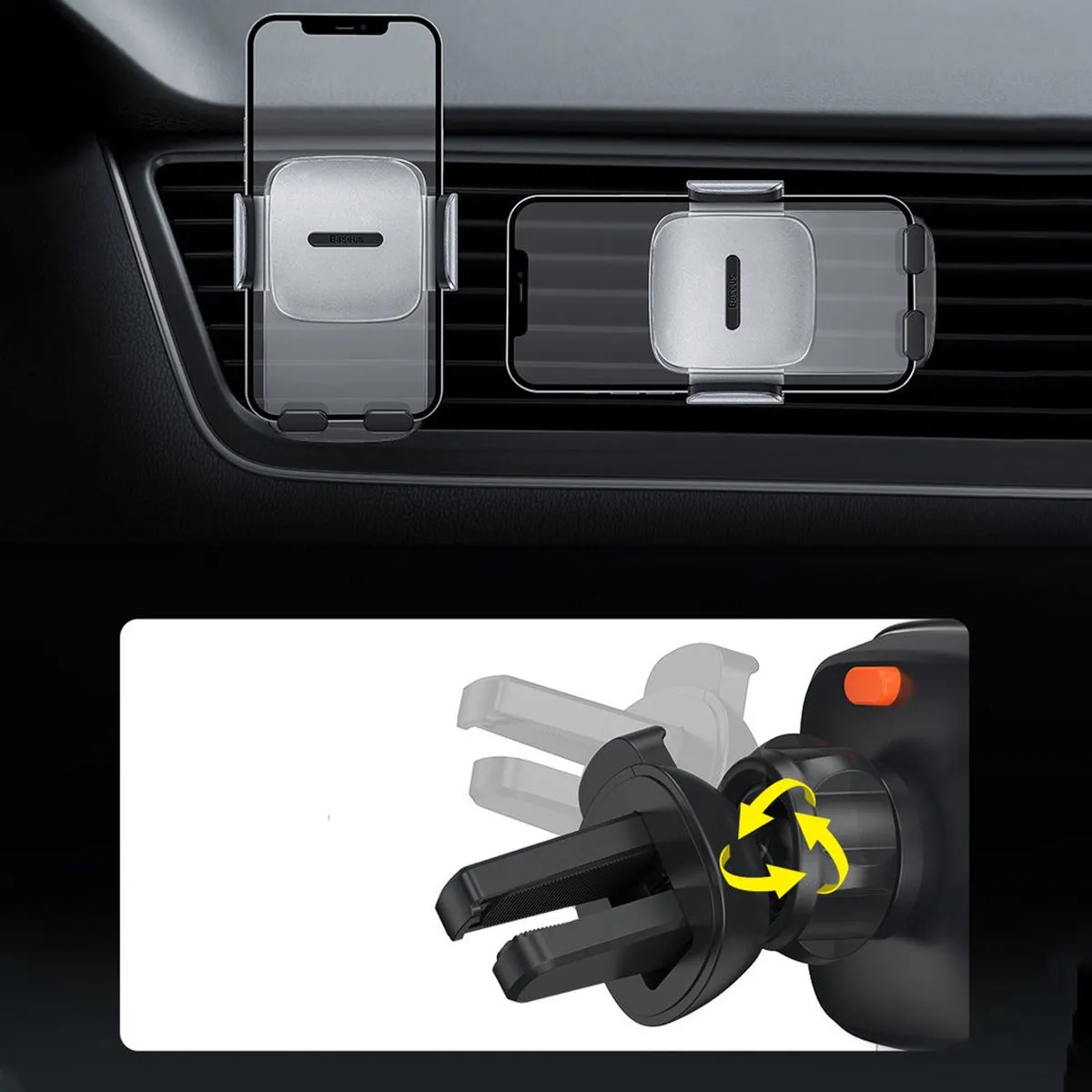 Baseus Telefoonhouder Auto Dashboard/Ventilatierooster - Zwart