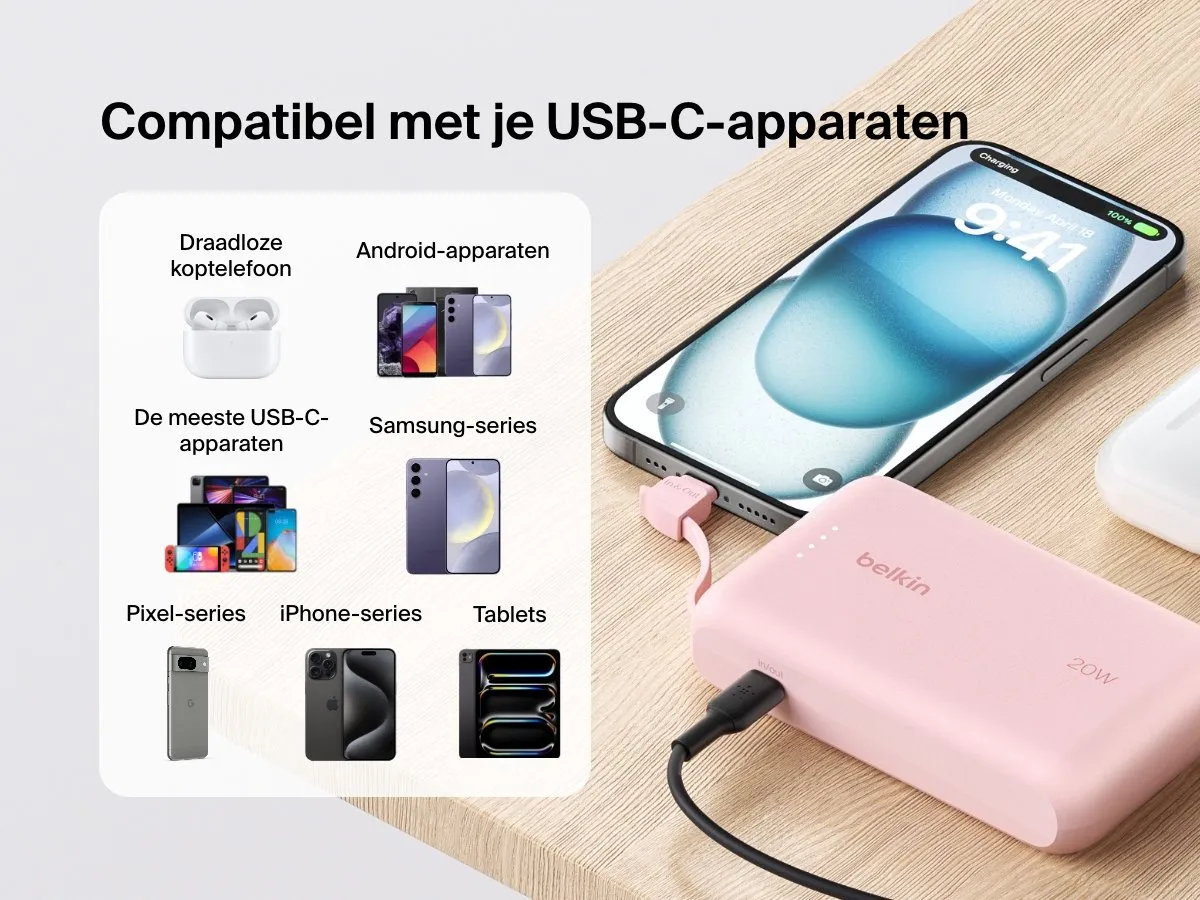 Belkin BoostCharge Powerbank 10.000mAh BPB021hqPK - 20W - Roze - afbeelding 6 van 6