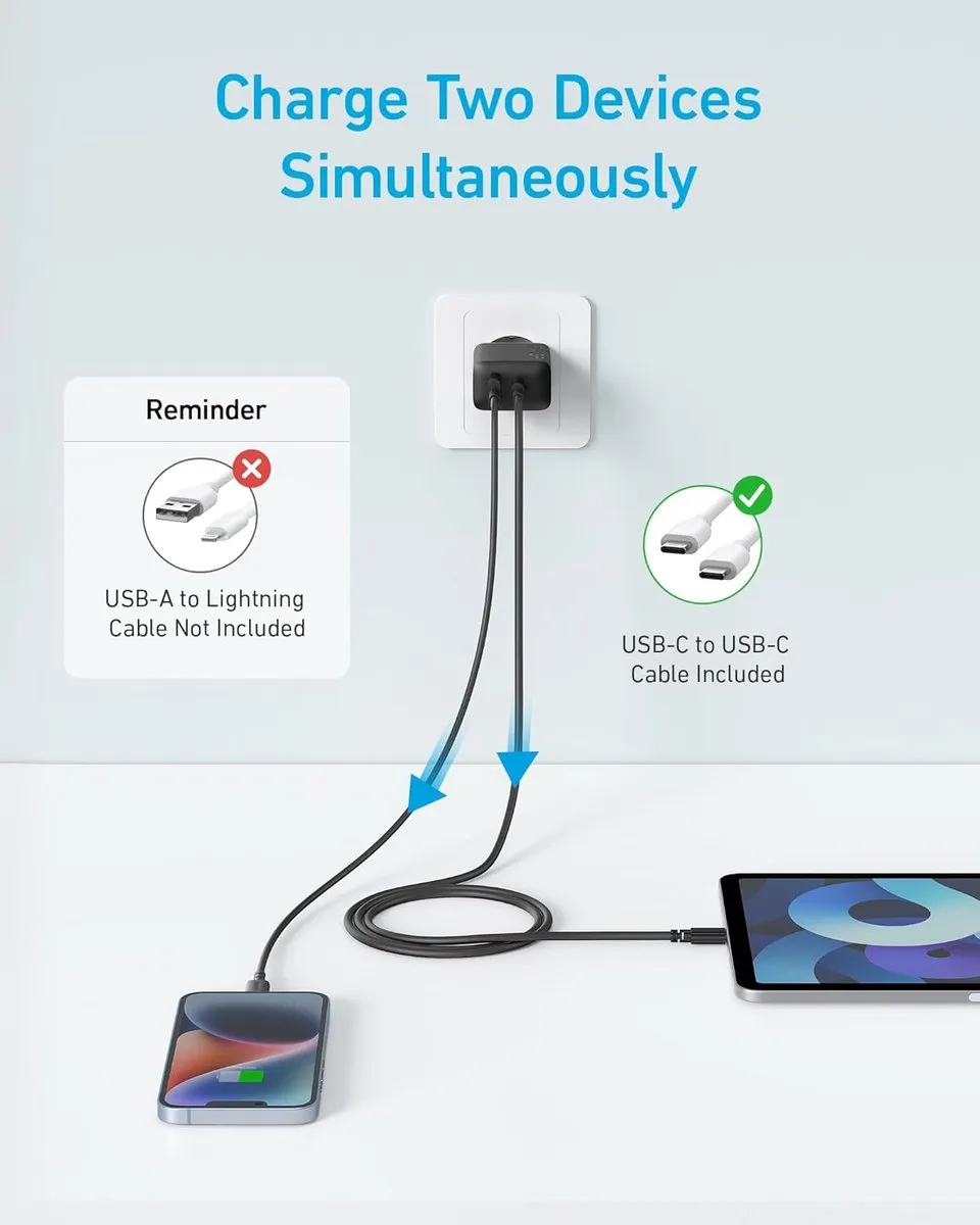 Anker 2-Port USB-C Oplader 20W 2x + Kabel 1,5m 2x - Zwart - afbeelding 6 van 6