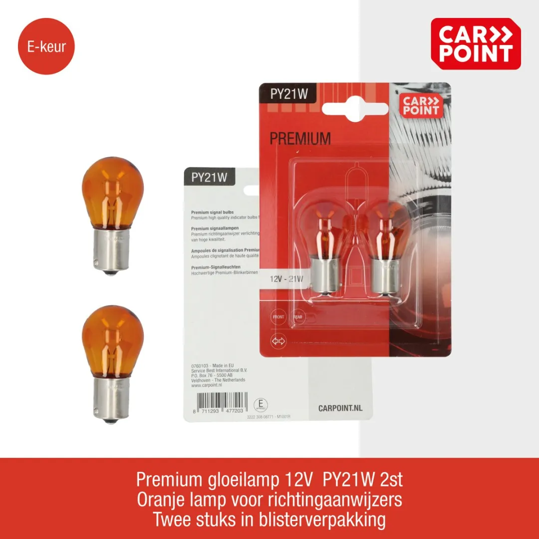 Carpoint PY21W Autolampen - 12V - 2 Stuks - Helder Oranje