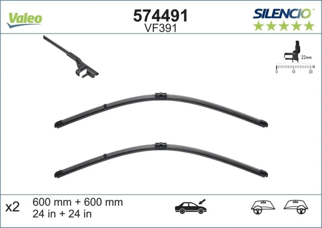 Valeo Silencio VM391 Flatblade Set - Zwart