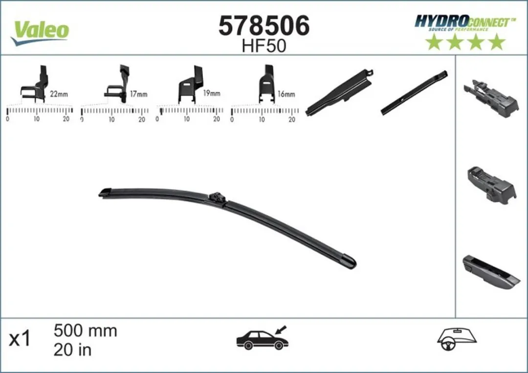 Valeo Hydro-Connect HF50 Ruitenwisser - Voorzijde - Zwart