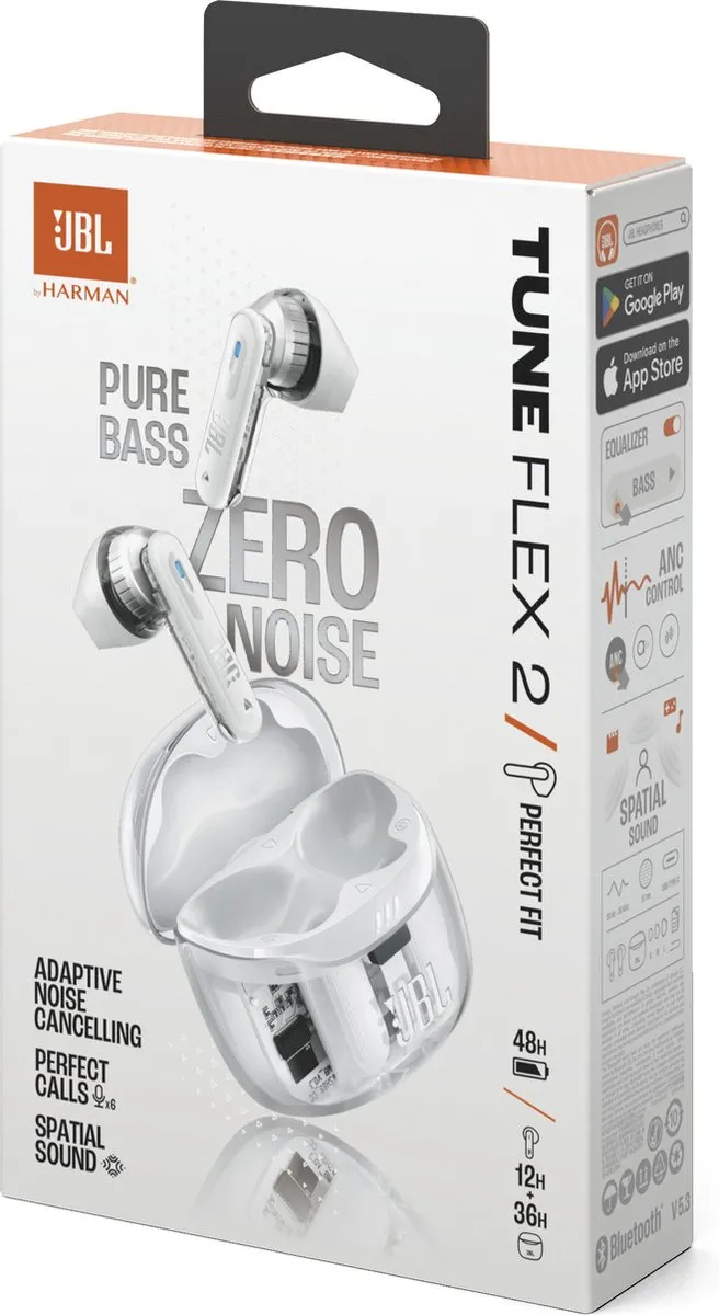 JBL Tune Flex 2 TWS Oordopjes - 48 uur - IP54 - Ghost White