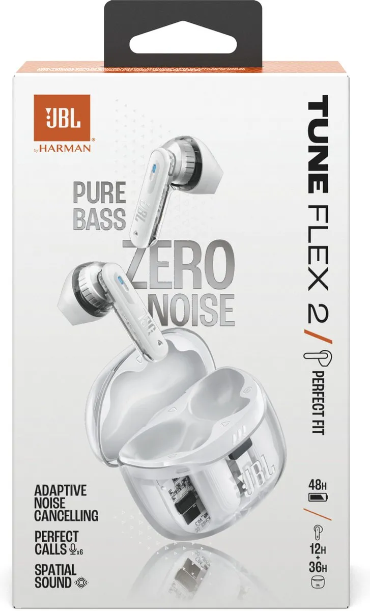 JBL Tune Flex 2 TWS Oordopjes - 48 uur - IP54 - Ghost White