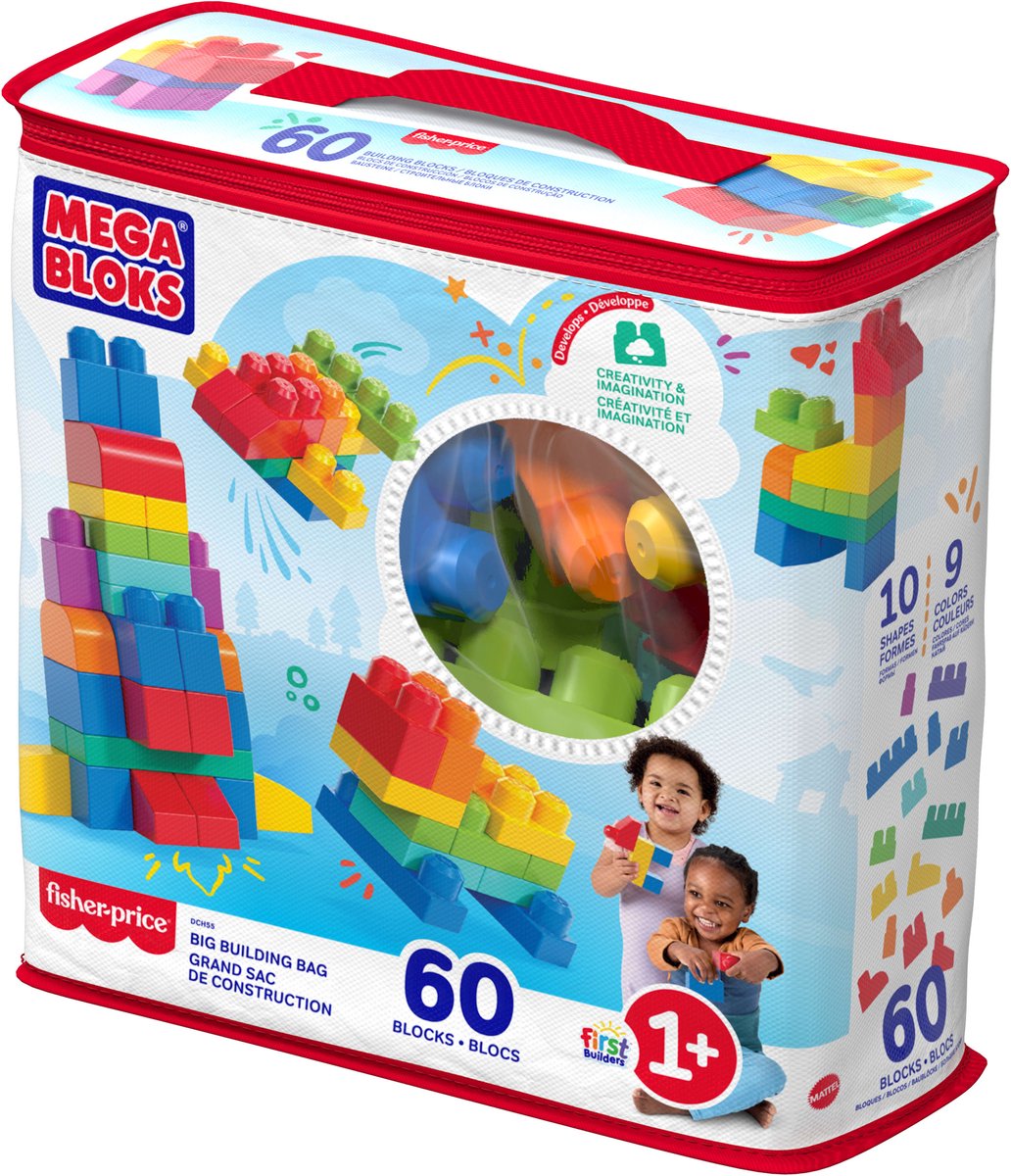 Mega Bloks Grote bouwtas - 60 blokken - Classic bouwstenen voor 1+ jaar