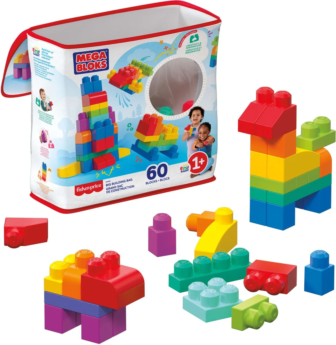 Mega Bloks Grote bouwtas - 60 blokken - Classic bouwstenen voor 1+ jaar