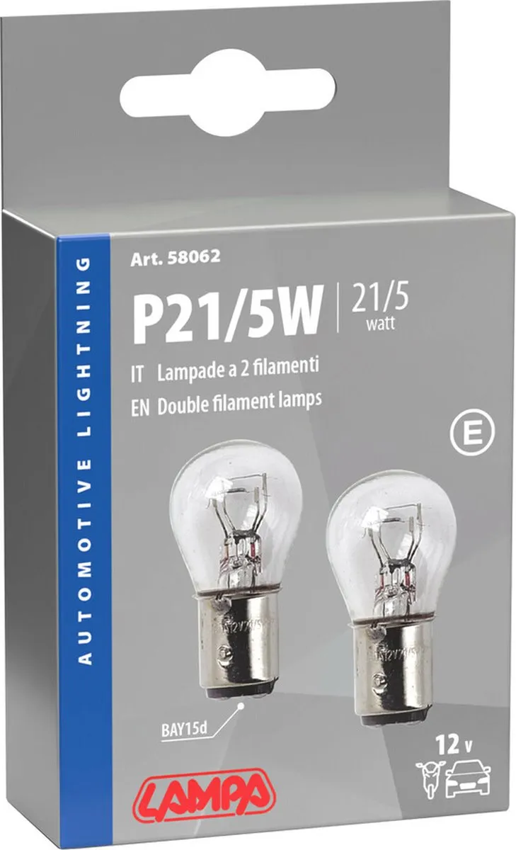 Lampa 12V Dubbel Filament P21/5W - 2 Stuks - Bay15D