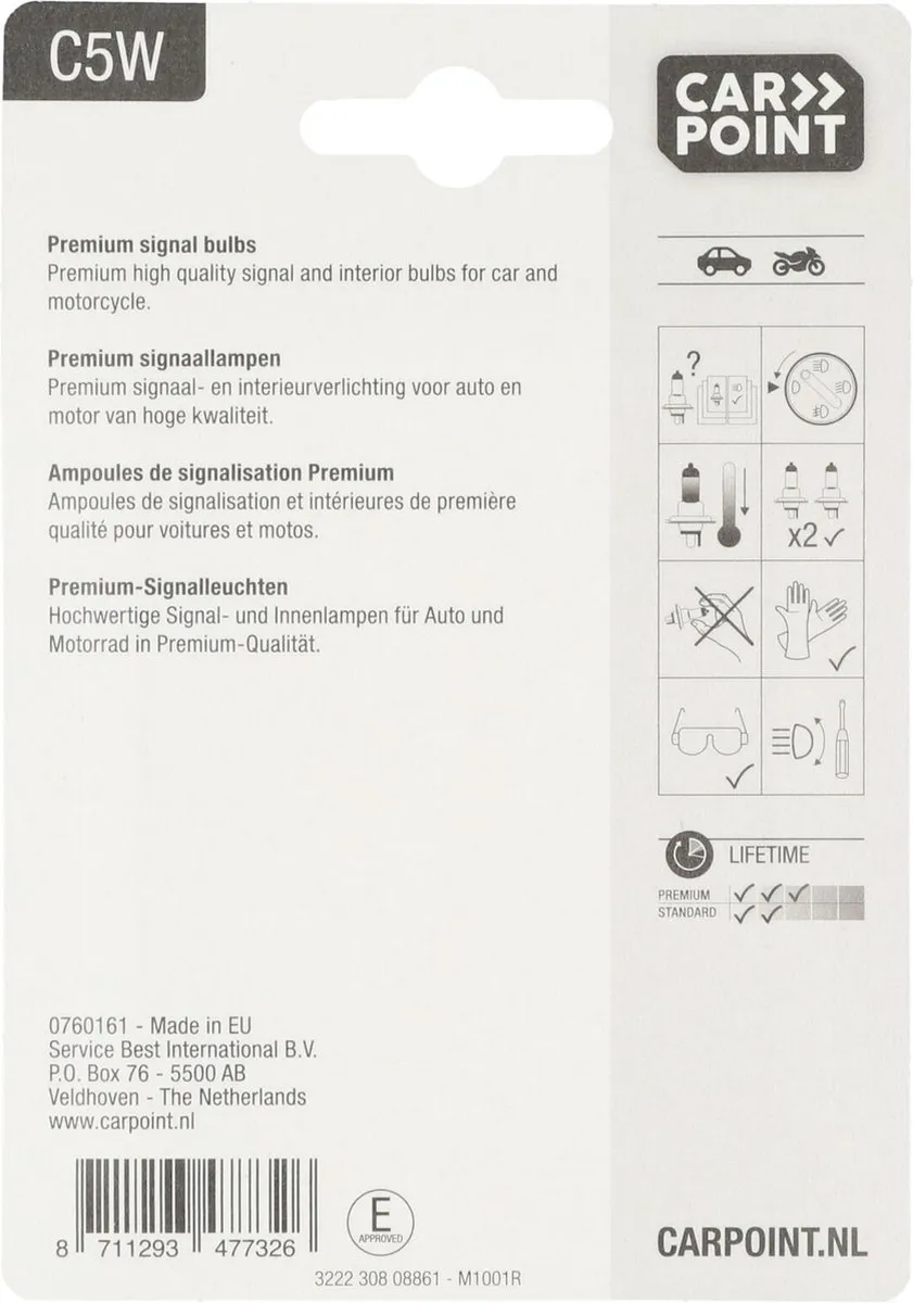 Carpoint Premium Autolampen C5W 12V - 2 Stuks
