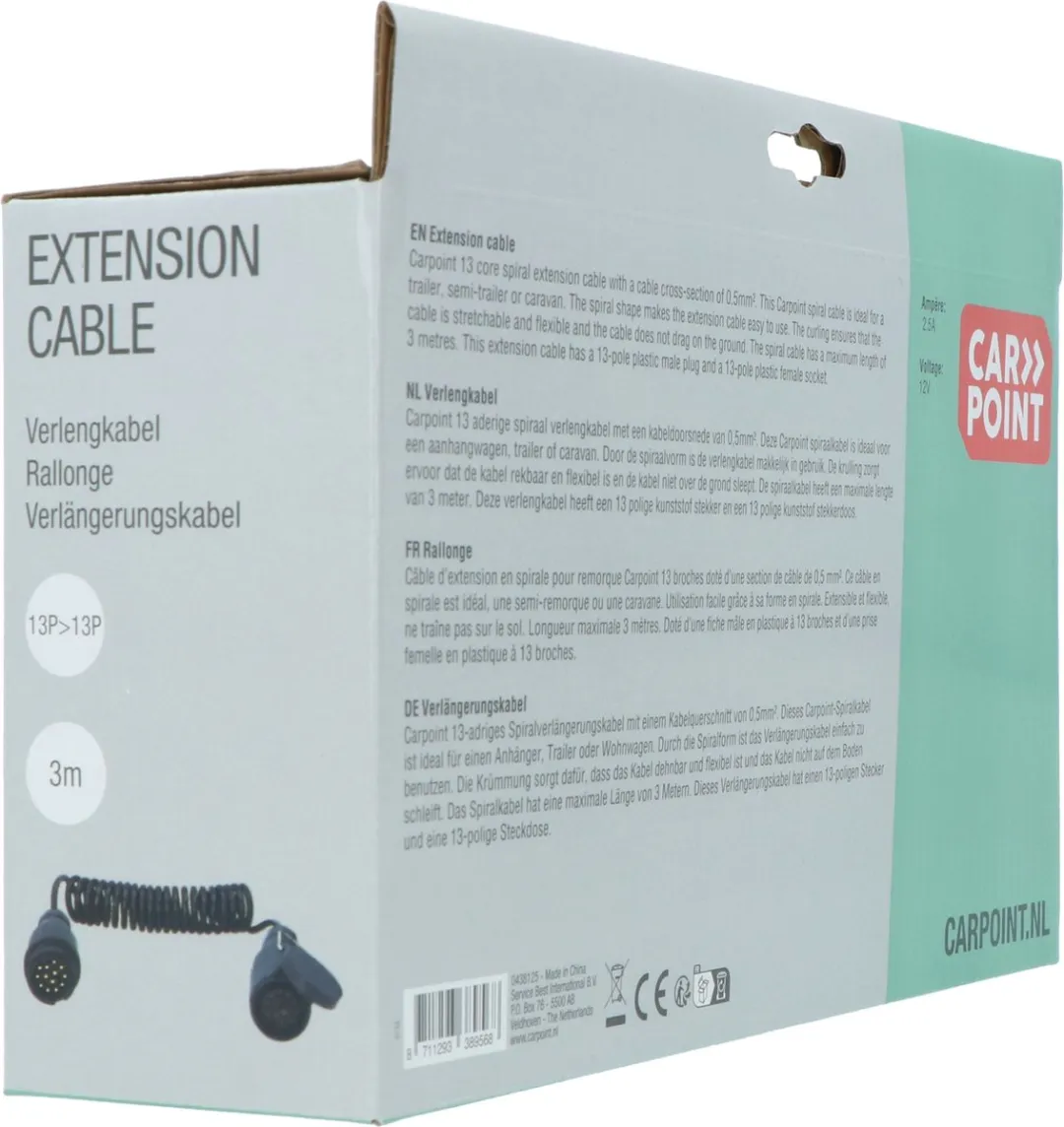 Carpoint Spiraal Trailer Verlengkabel 13p - Zwart