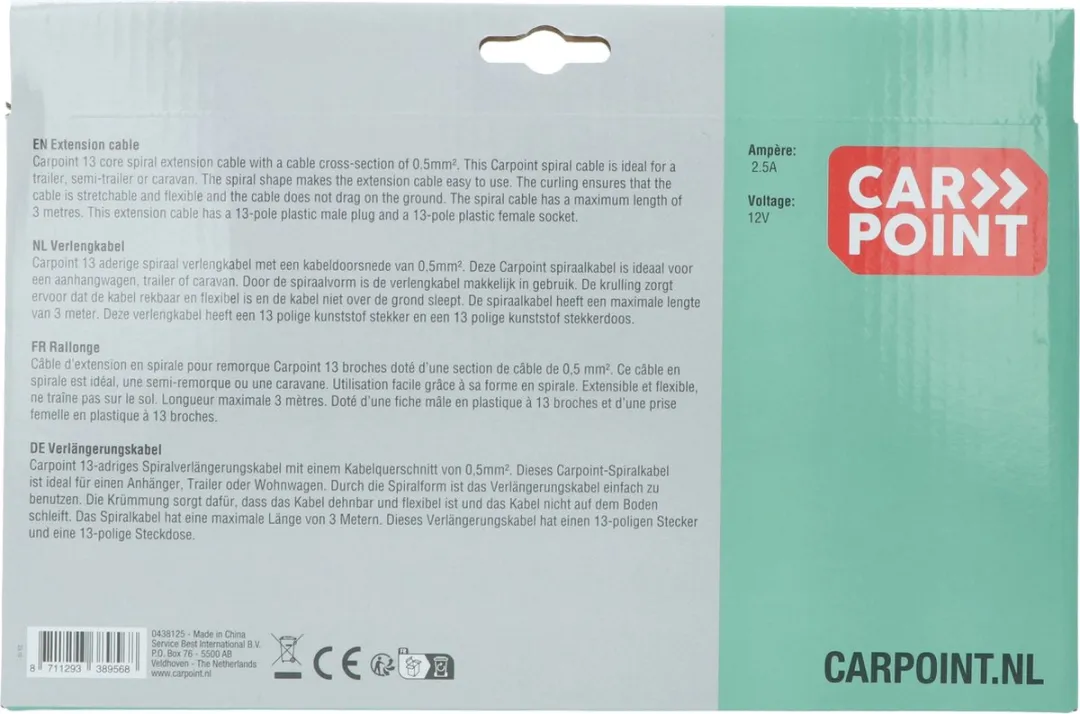 Carpoint Spiraal Trailer Verlengkabel 13p - Zwart