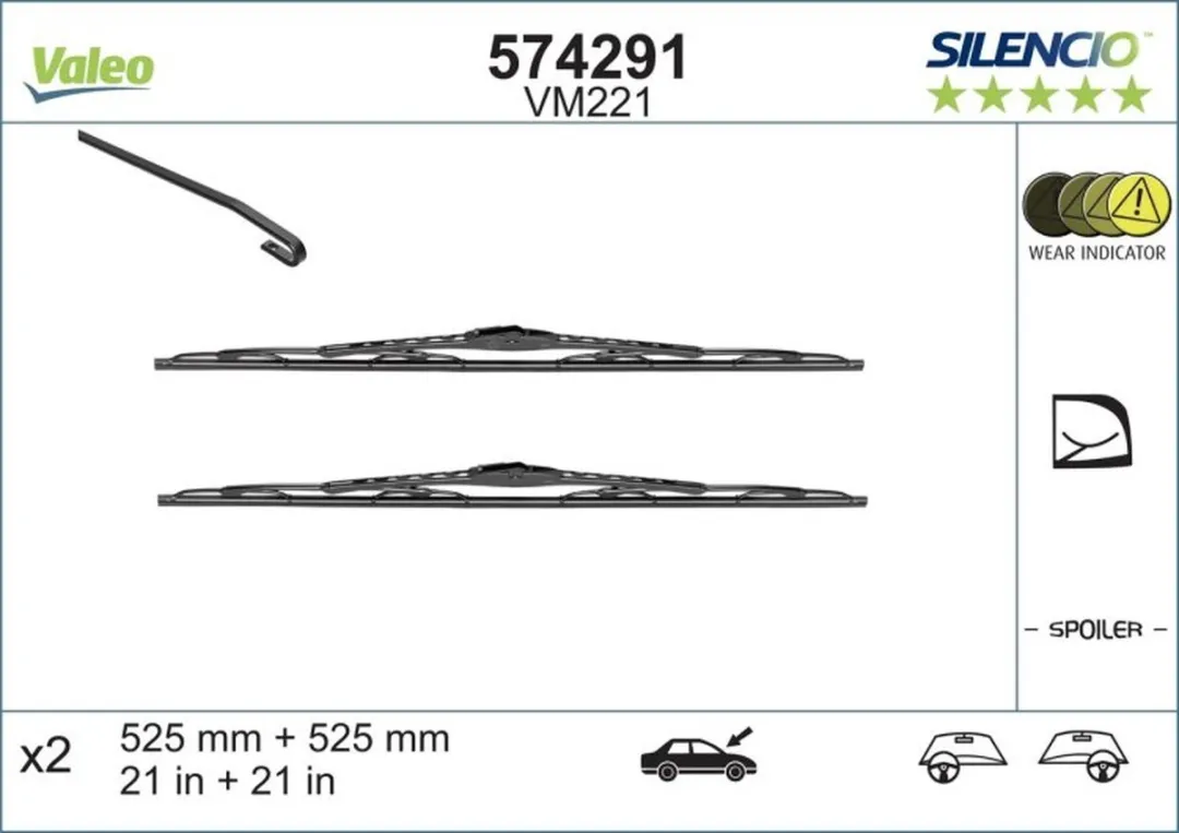 Valeo Silencio VM221 Ruitenwisserset - 53/53cm - 2 Stuks