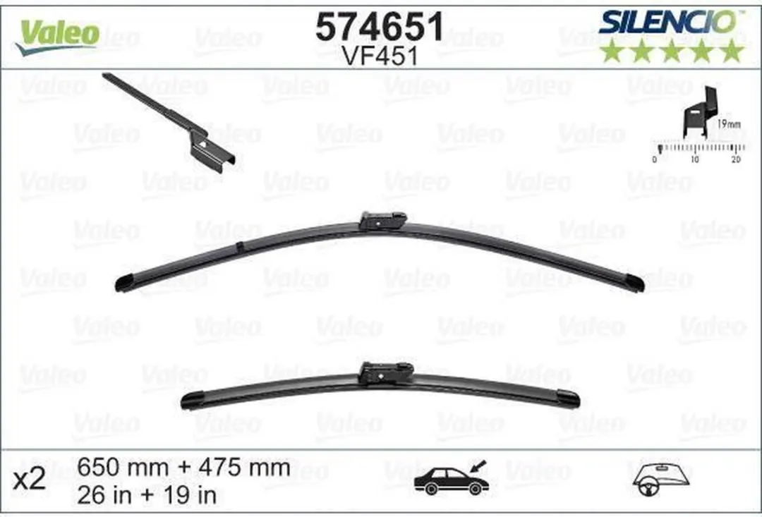 Valeo Silencio VM451 Flatblade Set - Zwart