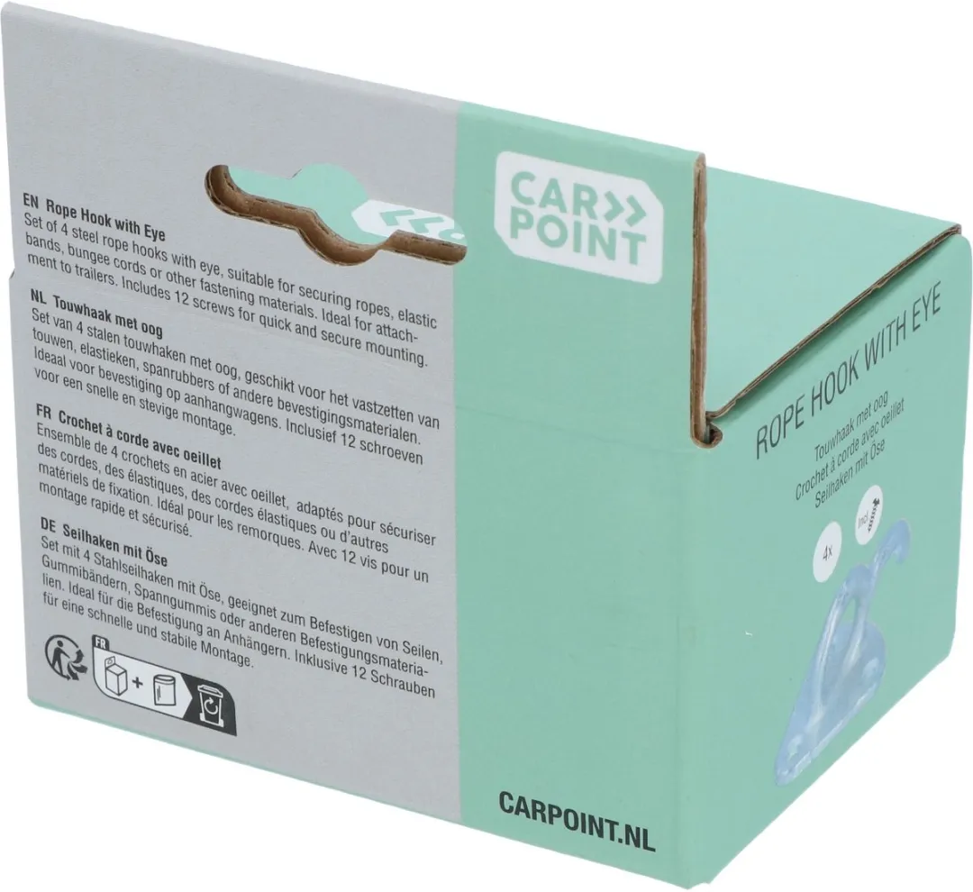 Carpoint Touwhaak met Oog Staal - 4 Stuks - Zilver