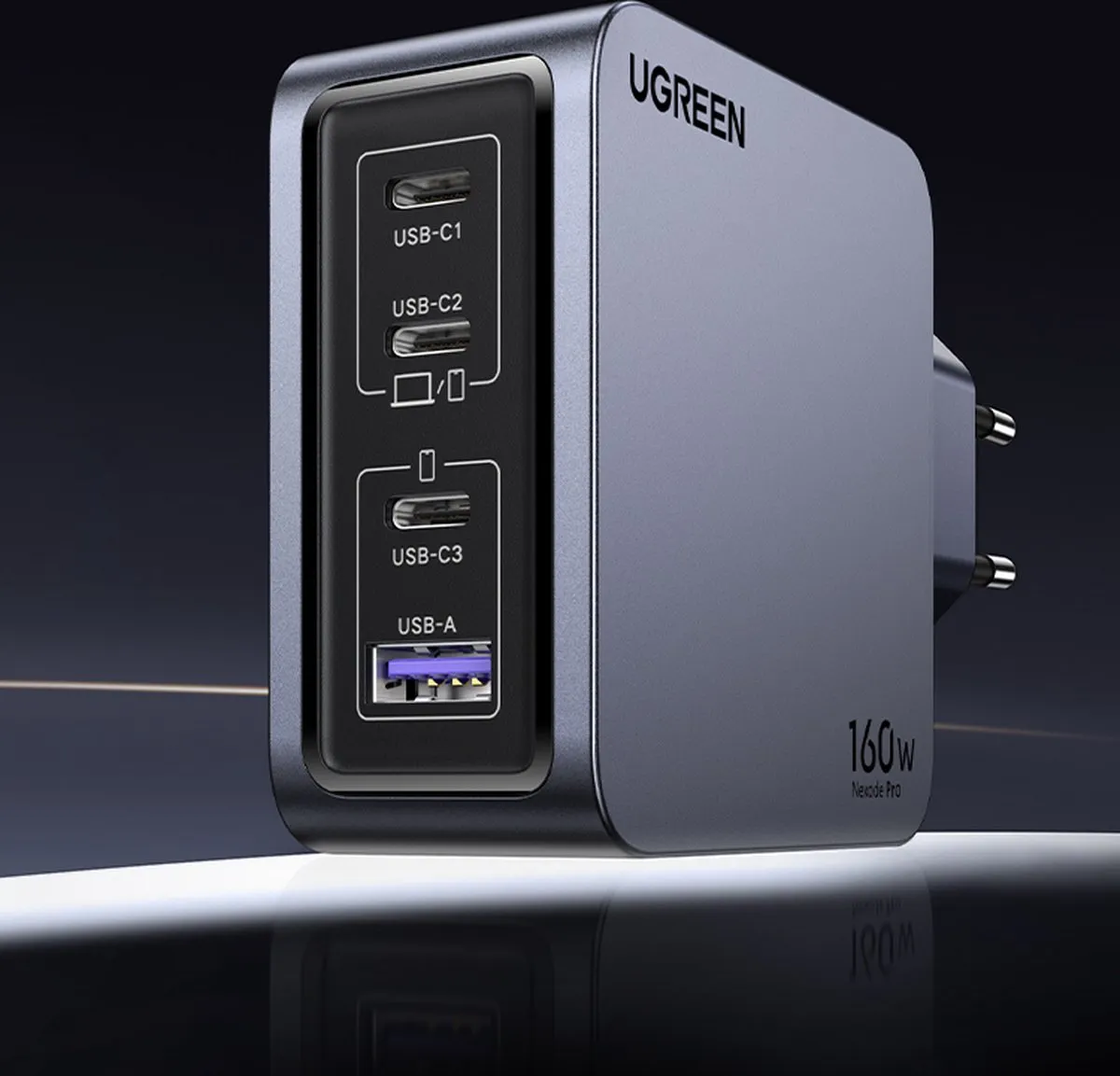 Ugreen Nexode Pro 160W Wandlader - 4x USB-C - Zwart/Grijs - afbeelding 6 van 6